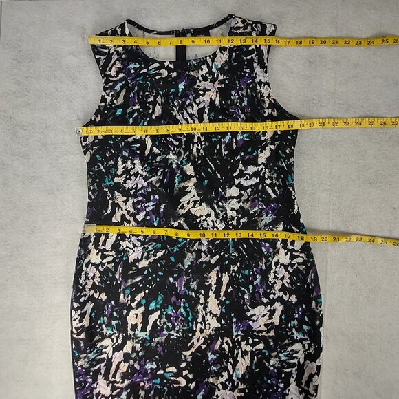 Mossimo Black, Purple, Cream, Abstract Sleeveless Stretch Back Zip Midi Dress XL - Picture 8 of 12